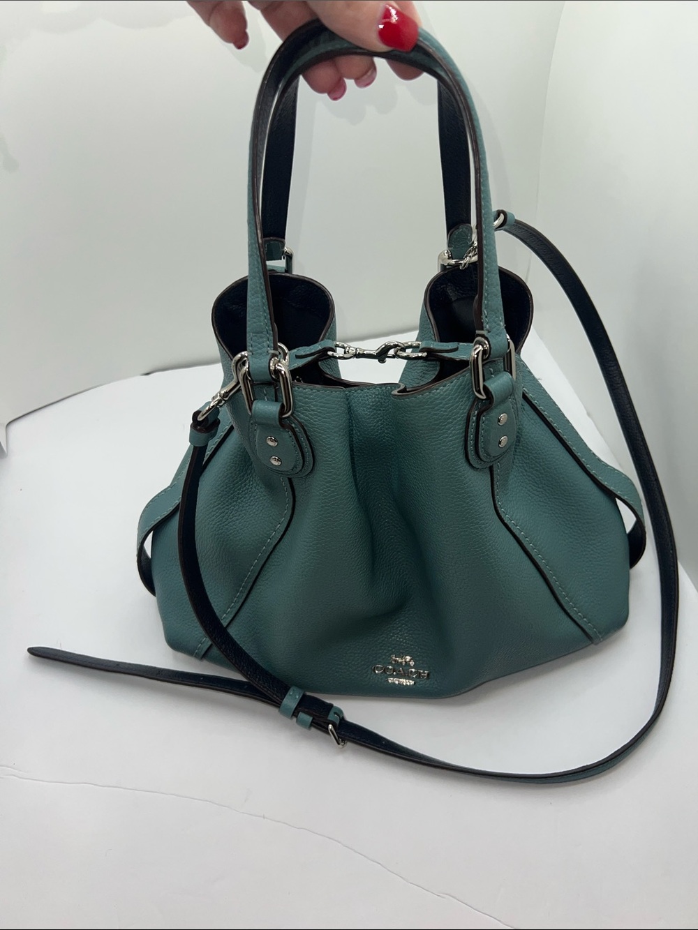 Coach Edie 31 Shoulder bag wSlate Blue w/ chocolate interior & clasp top